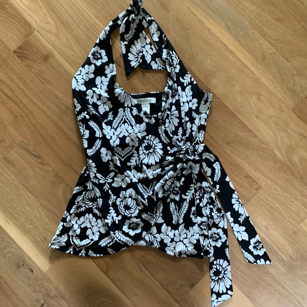 White House Black Market Floral Halter Faux Wrap top S